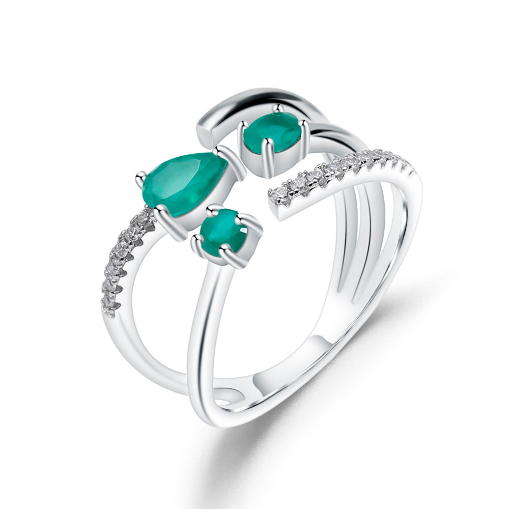Luxurious and High-End Natural Rose Pomegranate Ring from the Prosperous Series925Silver Inlaid Natural Gemstone Ring