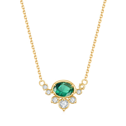 Jewelry S925Sterling Silver Inlaid with Emerald Nano Fashion Light Luxury Elegant Clavicle Chain Gemstone Necklace Pendant