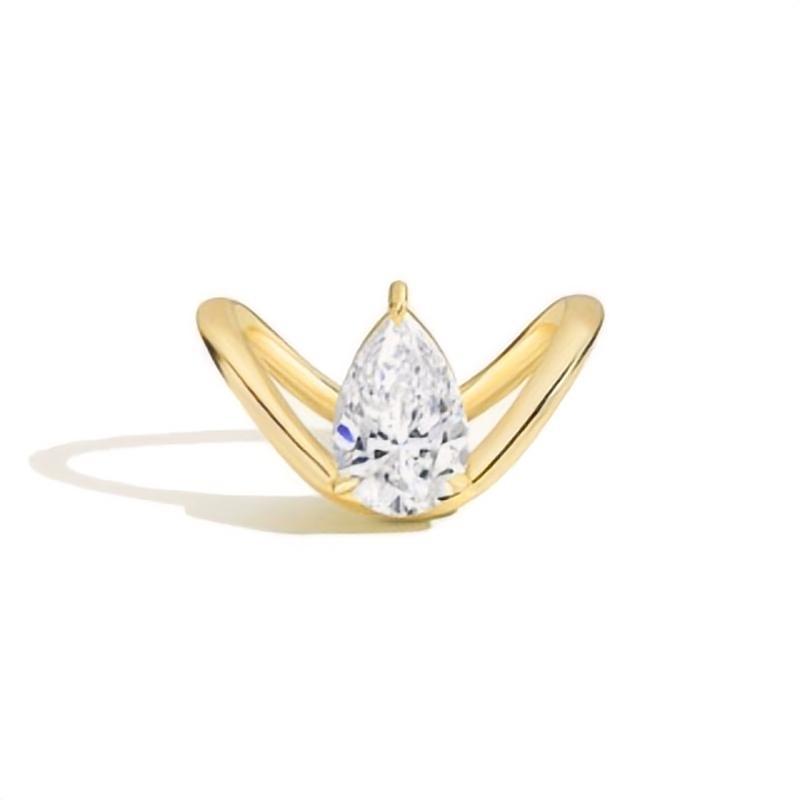 Sense of Design2Carat Moissanite Ring s925Sterling Silver Ring Water Drop Marquise Round Large Carat Ring Gold