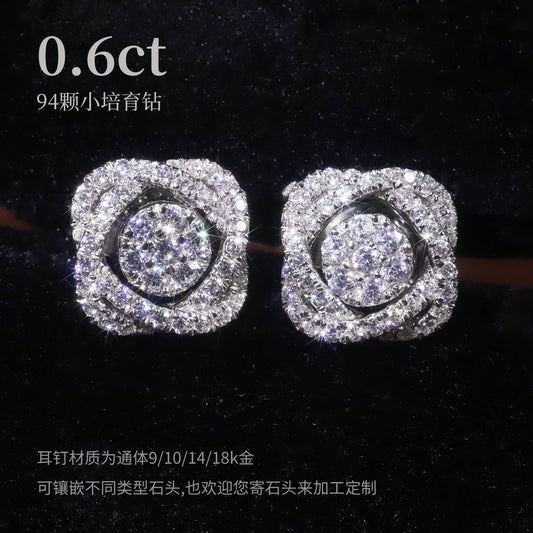 Camellia Light Luxury Elegant Crushed Diamond Earrings9/10/14/18k Gold Multiple Wearing Styles Stacked Cultivated Diamond Stud Earrings