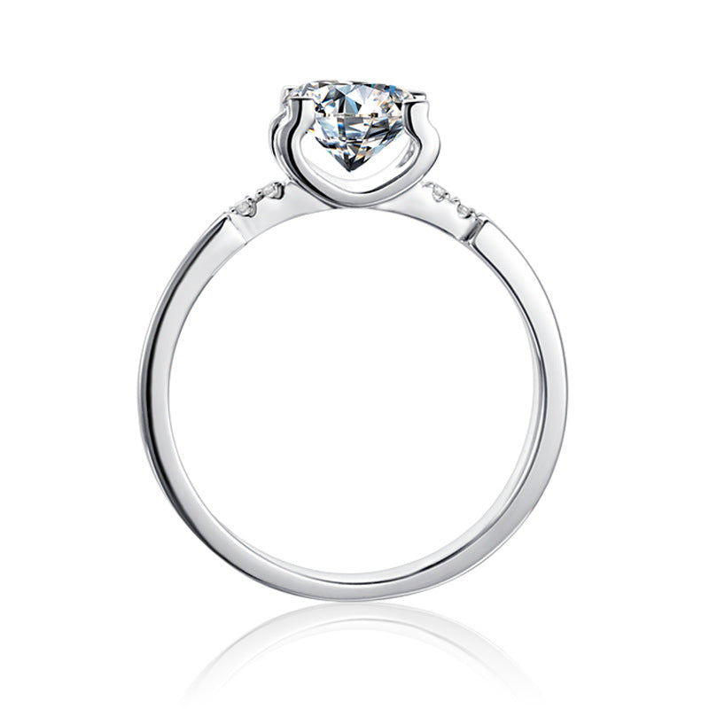 Straight Arm Micro-Inlaid Bull Head Small Waist Moissanite Ring for Women Fashionable Design s925Silver1Carat Moissanite Ring