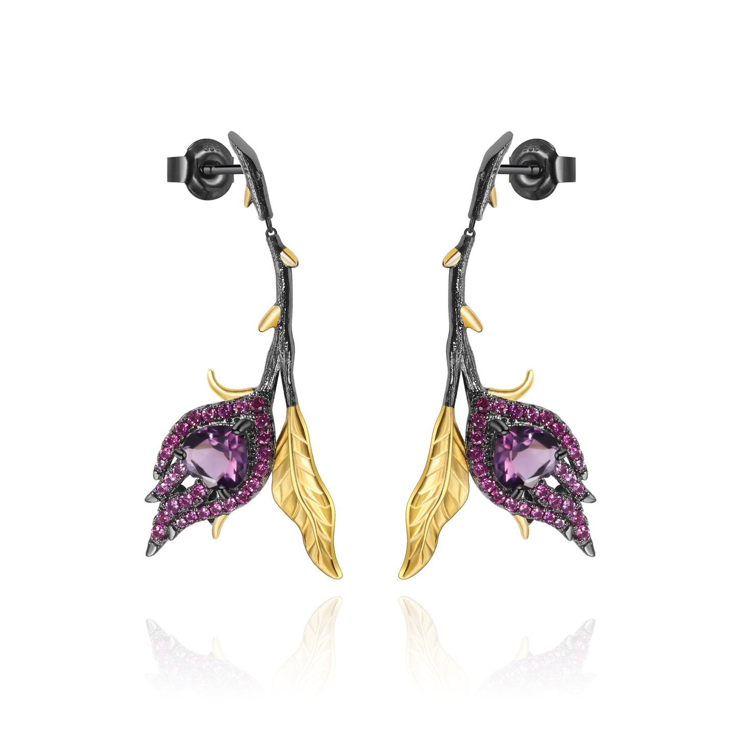 Designer High-End Floral Earrings Natural Style Design s925Silver Natural Garnet Stud Earrings