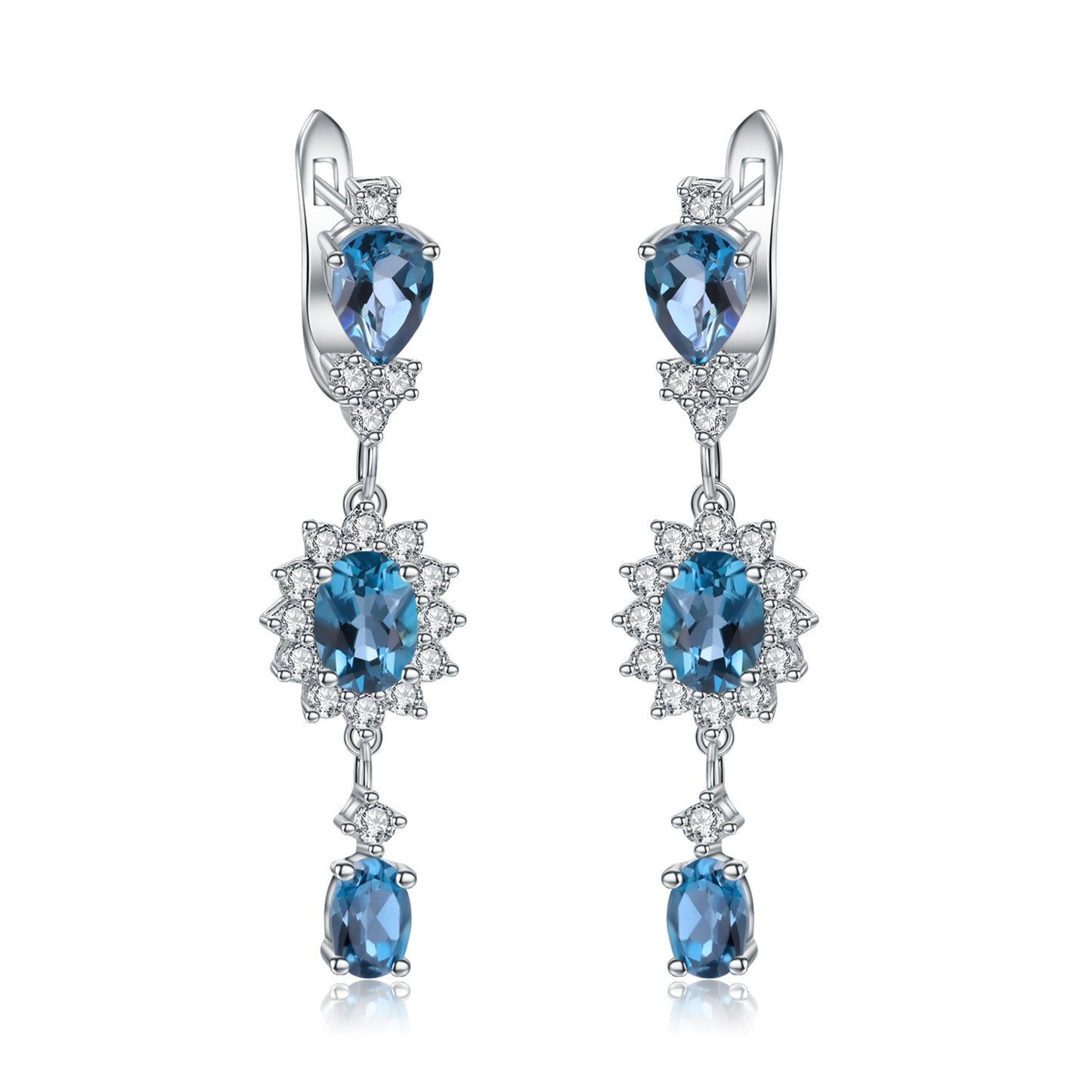 Luxurious Design Natural Gemstone Topaz Earrings Advanced Sense925Silver Inlaid Natural Gemstone Earrings