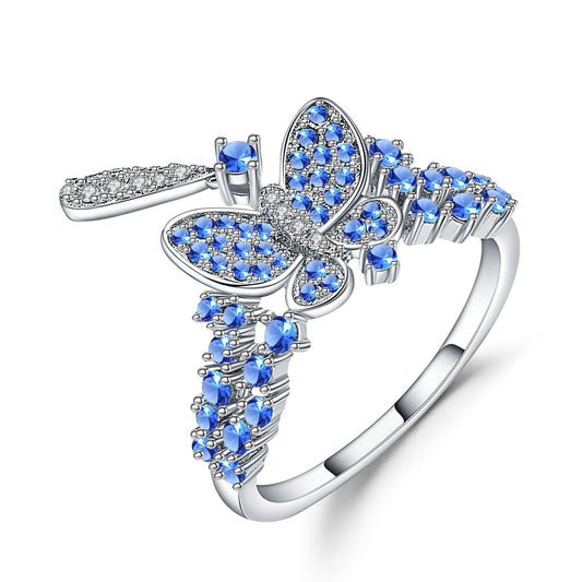 Designer Colorful Gemstone Ring High-end Sense Elegant Personality Luxurious Inlay s925Silver Swiss Blue Ring