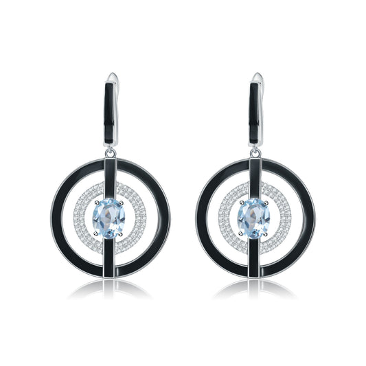 Designer Natural Topaz Enamel Earrings Unique Circular Design925Silver Color Gemstone Earrings