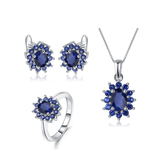 Luxurious and Unique Jewelry Set s925Silver Inlaid Gemstone Ring Necklace Earrings Three-Piece Set