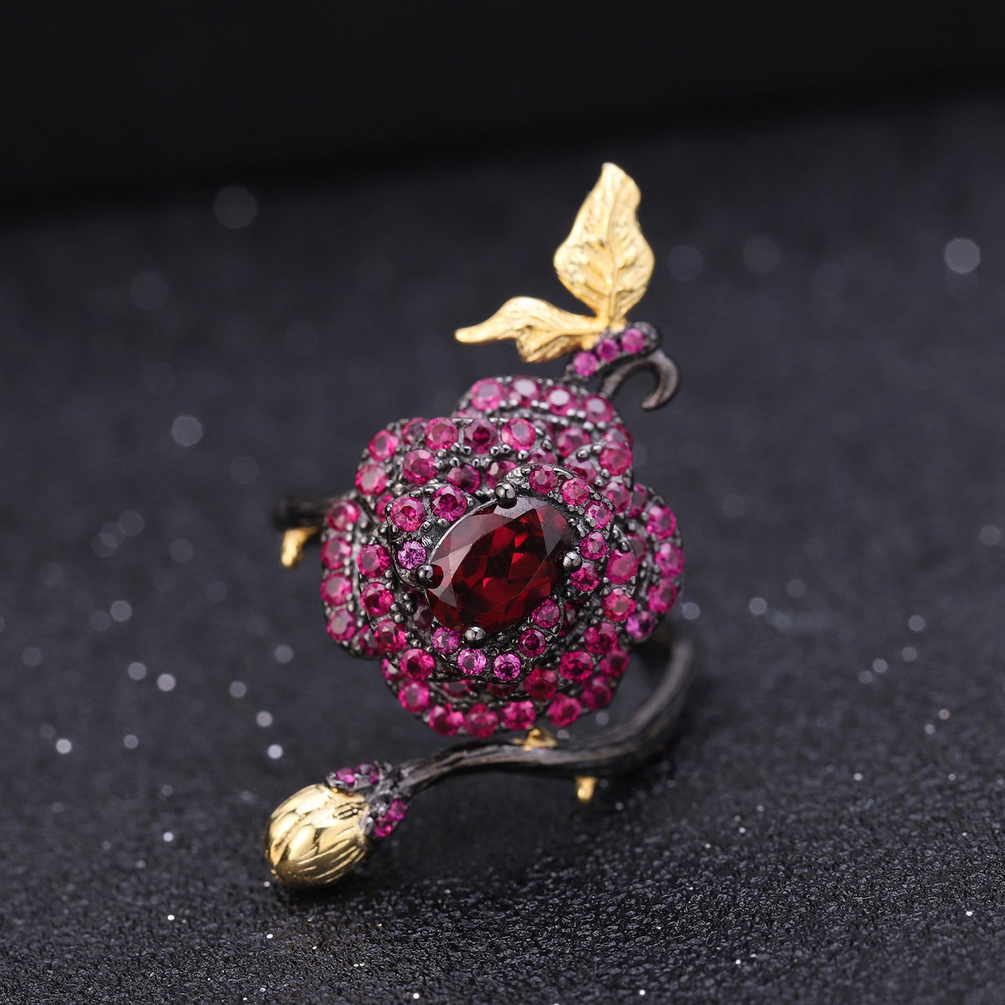 Secret Garden Designer Gemstone Ring Natural Style Rose Design s925Silver Natural Colored Gems Ring