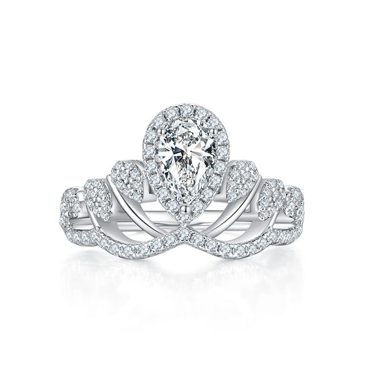 Wind Crown Water Drop Ring Band GRA Certificate s925Silver Inlay1Carat Colorful Moissanite Ring for Women