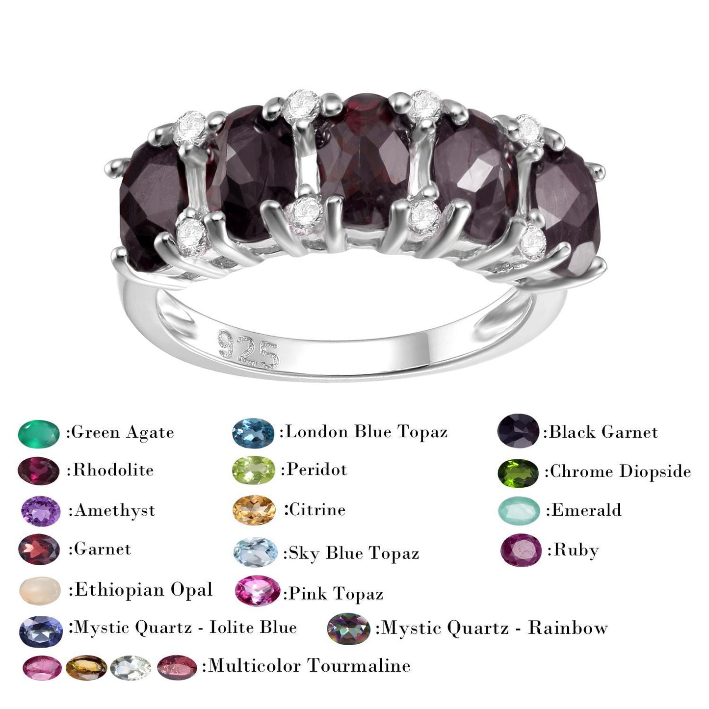 s925Sterling Silver Natural Tourmaline Ring for Women New Affordable Luxury Fashion High-Grade Inlaid Natural Gemstone Ring
