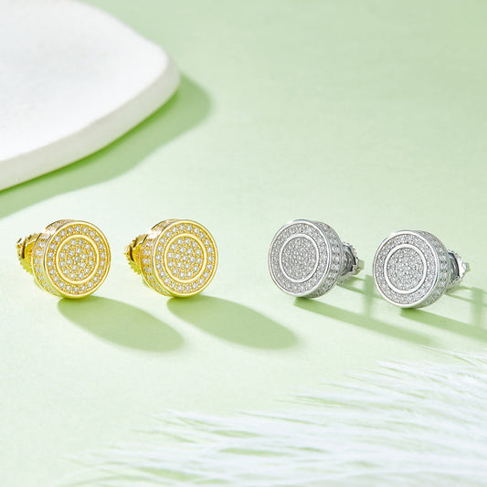 Hip-hop Full Diamond Earrings s925Silver plating18k Gold Moissanite Button Stud Men's Fashion Trendy Earrings