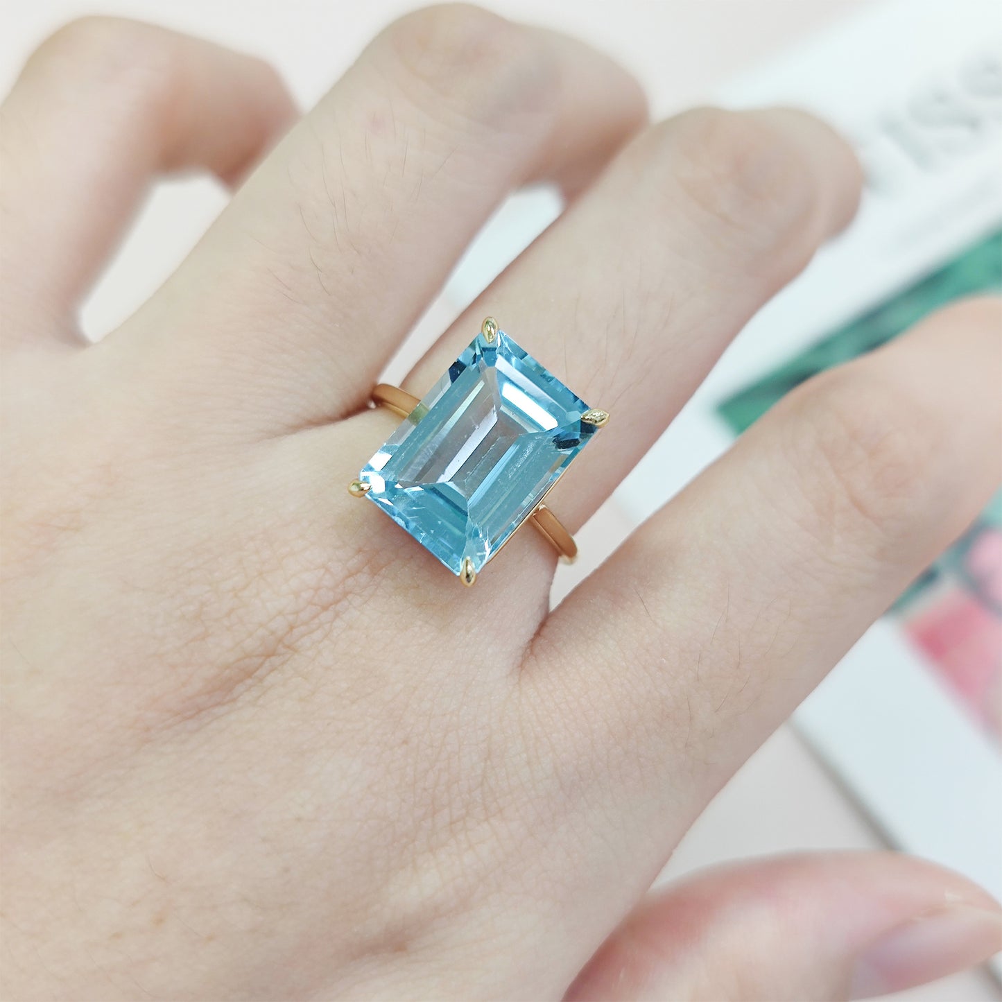 Fresh8.5Carat Gemstone Ring s925Sterling Silver Inlaid with Natural Topaz Large Main Stone Simple Ring