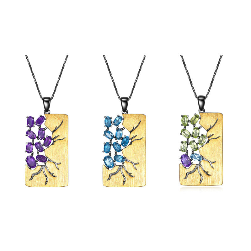 Designer Natural Gemstone Accessories Three-Piece Set 925Silver Inlaid High-End Jewelry Set