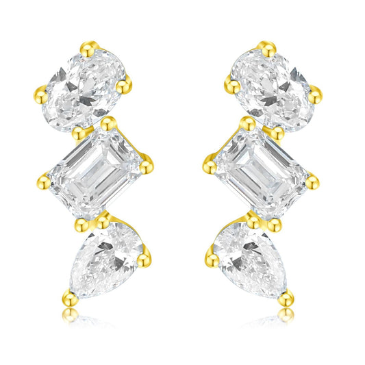 Three Shapes Diamond Stud Earrings18k Gold Inlaid Cultivated Diamond Earrings Irregular High-end Jewelry Platinum Studs