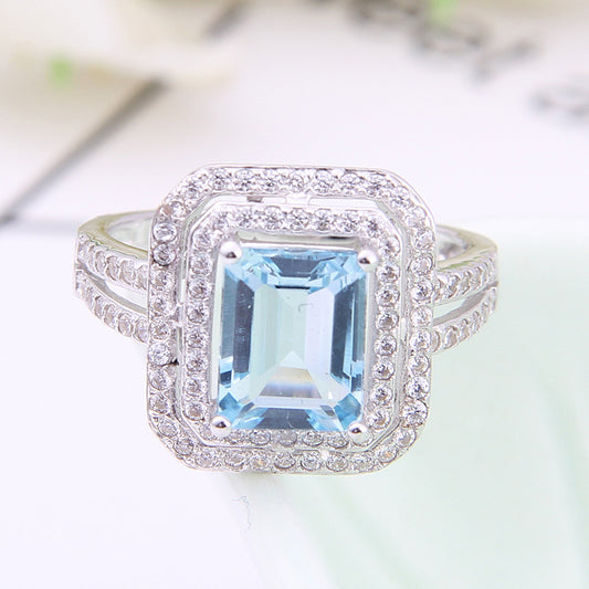 Fashionable Luxurious Natural Topaz Ring for Women High-Grade Temperament925Sterling Silver Inlaid Natural Gemstone Ring