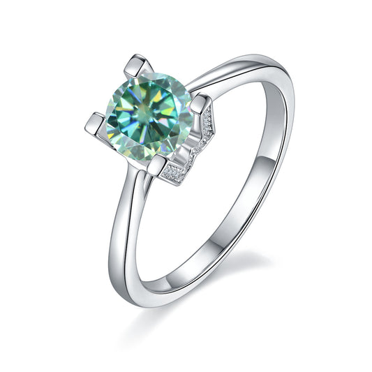 Hot-selling Green Moissanite1Carat Ring Set GRA Certificate of Light Luxury Fashion s925Sterling Silver Ring