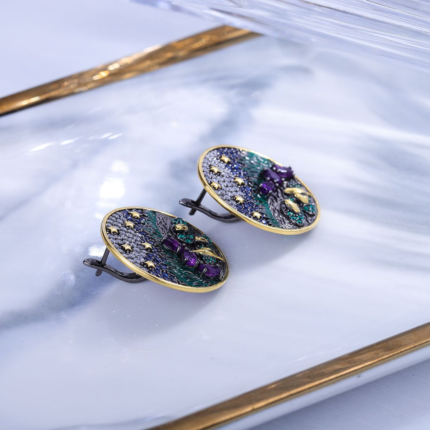 Natural Amethyst Earrings Niche High-end Feel S925Sterling Silver Jewelry Original Design Gemstone Earrings