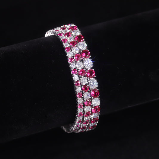 Moissanite Bracelet3/4/5mm Tennis chain two-color s925Sterling Silver Inlaid Cultivated Ruby Bracelet Personality