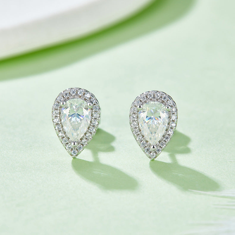 Classic Water Drop Pear-Shaped Earrings Necklace s925Sterling Silver Inlaid1Carat Moissanite Jewelry Set