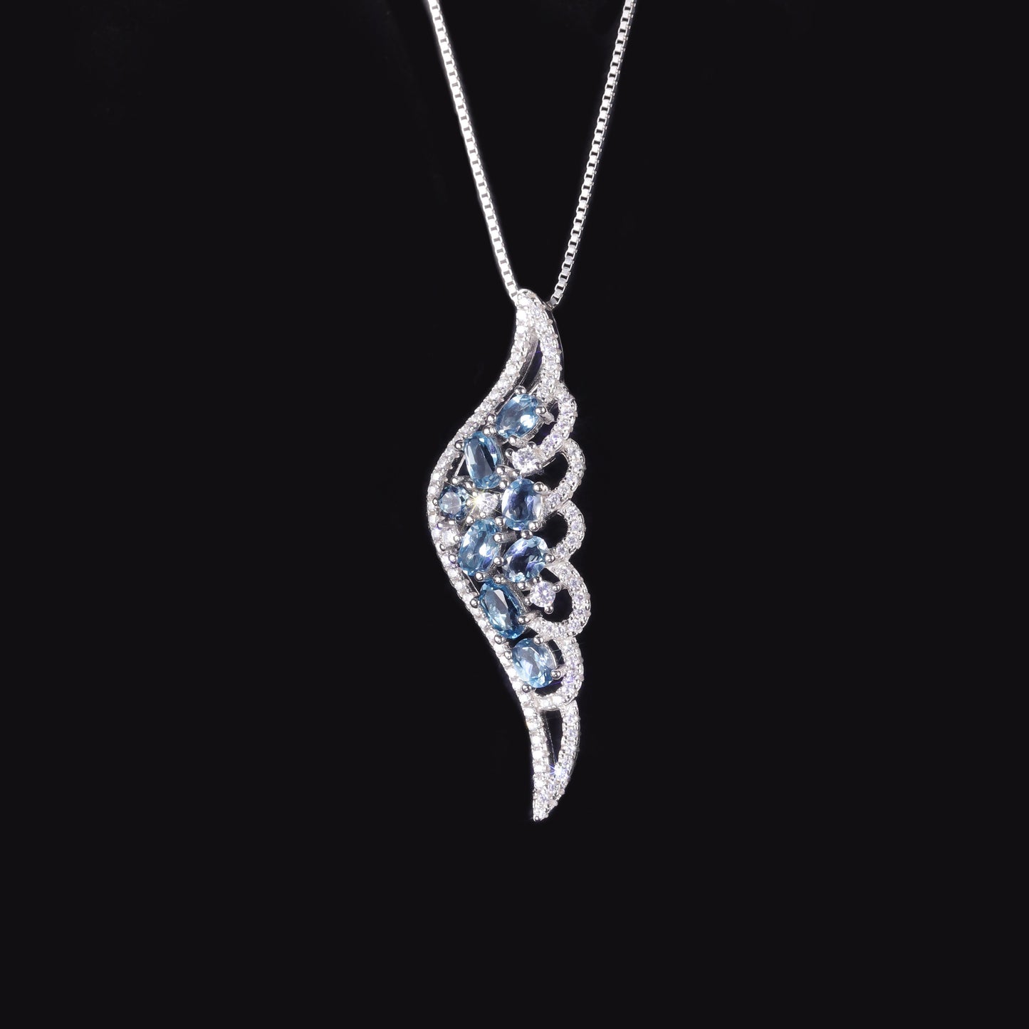 Angel's Wings Natural Garnet Necklace s925Sterling Silver Inlaid Green Chalcedony Topaz Pendant Wings New Style