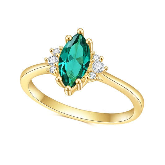 S925Sterling Silver Inlaid Emerald Nano Ring Fashionable Elegant Simple Luxury Gemstone Plated14K Gold ring