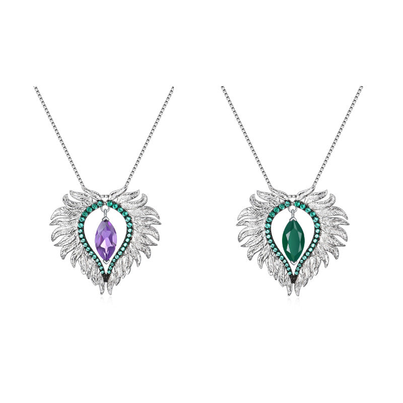 Designer Natural Gemstone Accessories Angel Wings Three-Piece Set925Silver Inlaid Unique Jewelry Set