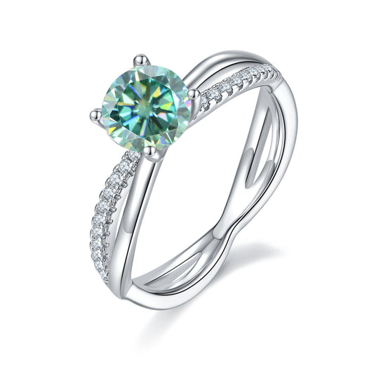 Green Moissanite1Carat Design Internet Celebrity Ring Set GRA Certificate of Light Luxury Fashion s925Silver Gemstone Ring