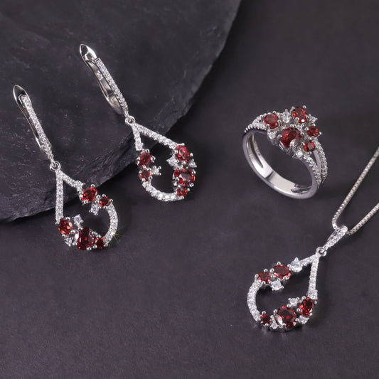 High-end Jewelry Translucent Diopside Ring s925Sterling Silver Inlaid Natural Topaz Garnet Ring Light Luxury Women
