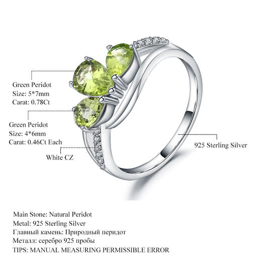 In Stock Direct Supply Natural Peridot Ring Fashion Personality s925Silver Inlaid Natural Gemstone Ring