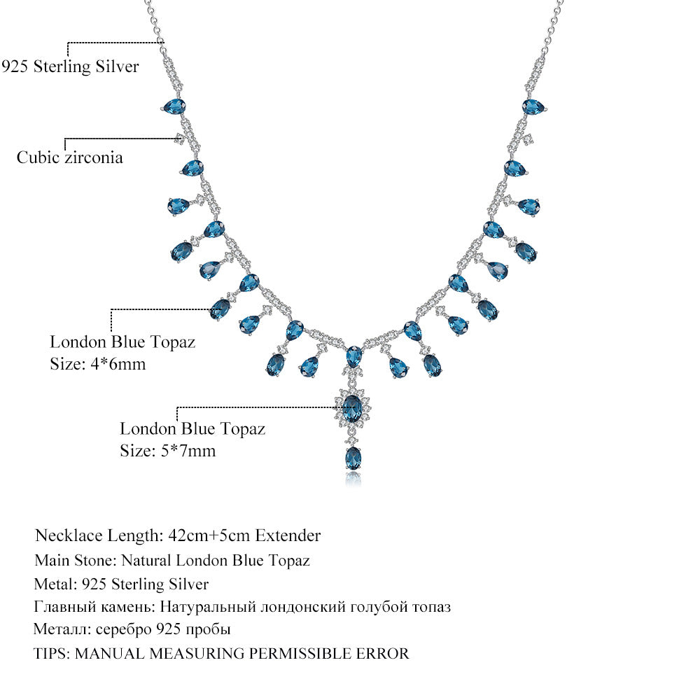 Banquet Luxury Natural Topaz Necklace High Sense s925Silver Inlaid Sapphire Agate Garnet Necklace