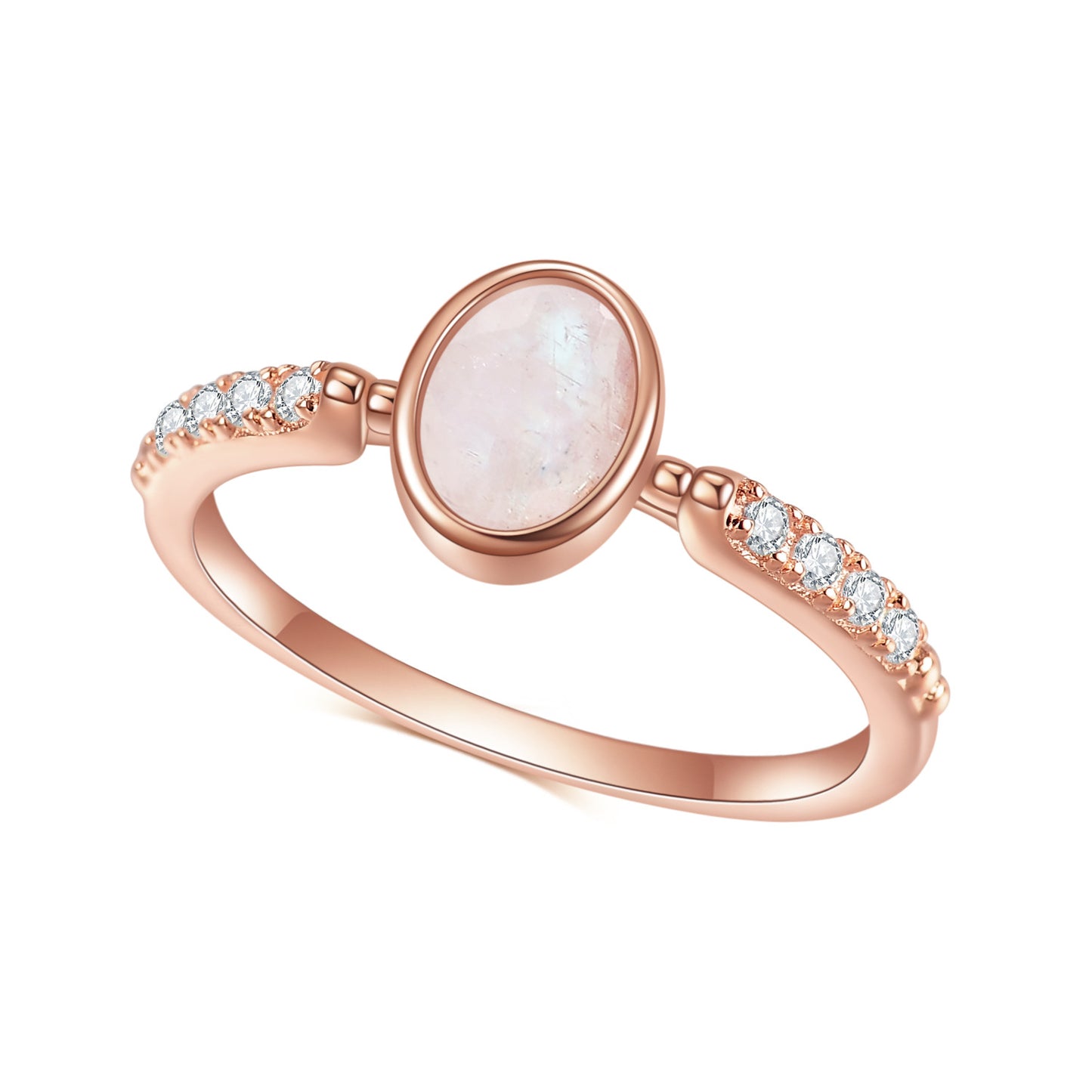 S925Sterling Silver Inlaid Gemstone Natural Moonstone Ring Fashionable and Unique Elegant Light Luxury Rose Gold Ring