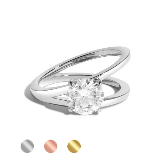 Double Ring Niche High-end s925Sterling Silver Ring Gold Plated1Carat Moissanite Ring