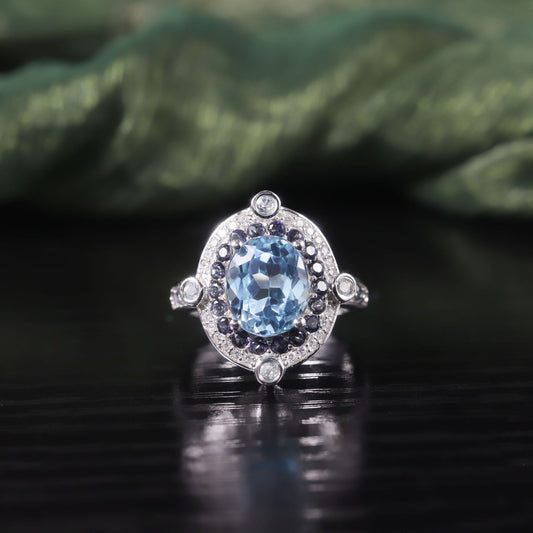 Unique Designer Rings s925Sterling Silver Inlaid Gemstone Ring Natural Topaz Multicolored Gemstone Ring New Model