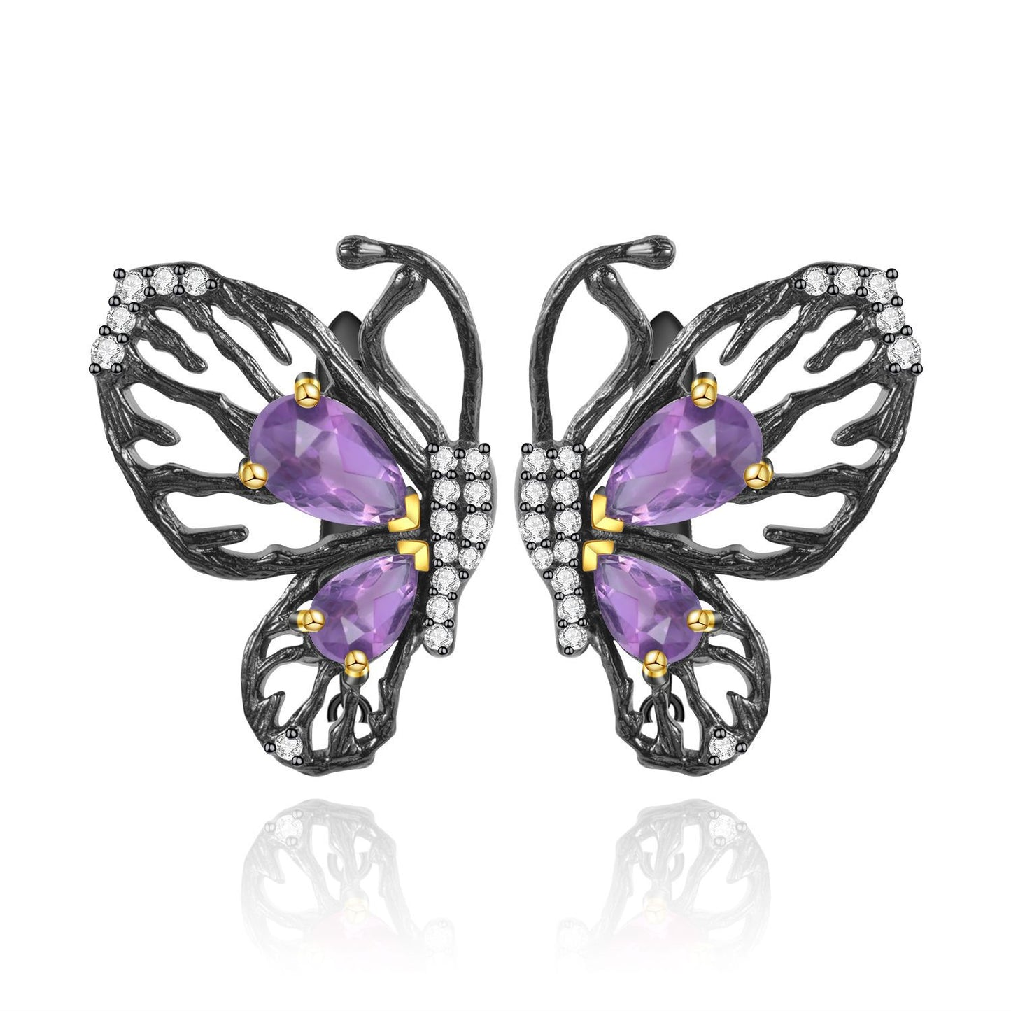 Designer Natural Garnet Earrings Butterfly Unique Design s925Sterling Silver Inlaid Gemstone Stud Earrings