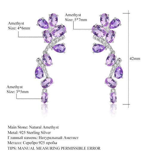 New Style Elegant Natural Amethyst Earrings High-end Mid-length Drop Earrings s925Silver Inlaid Gemstone Earrings