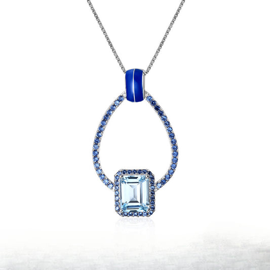 Vintage Style Jewelry Design Long Necklace s925Silver Inlaid Natural Gemstone Topaz Necklace Pendant