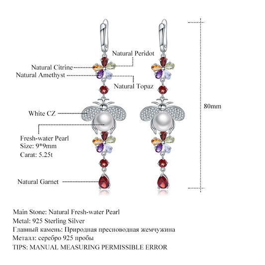 Niche Design Pearl Earrings Jewelry Vintage Personality Style s925Silver Inlaid Gemstone Earrings