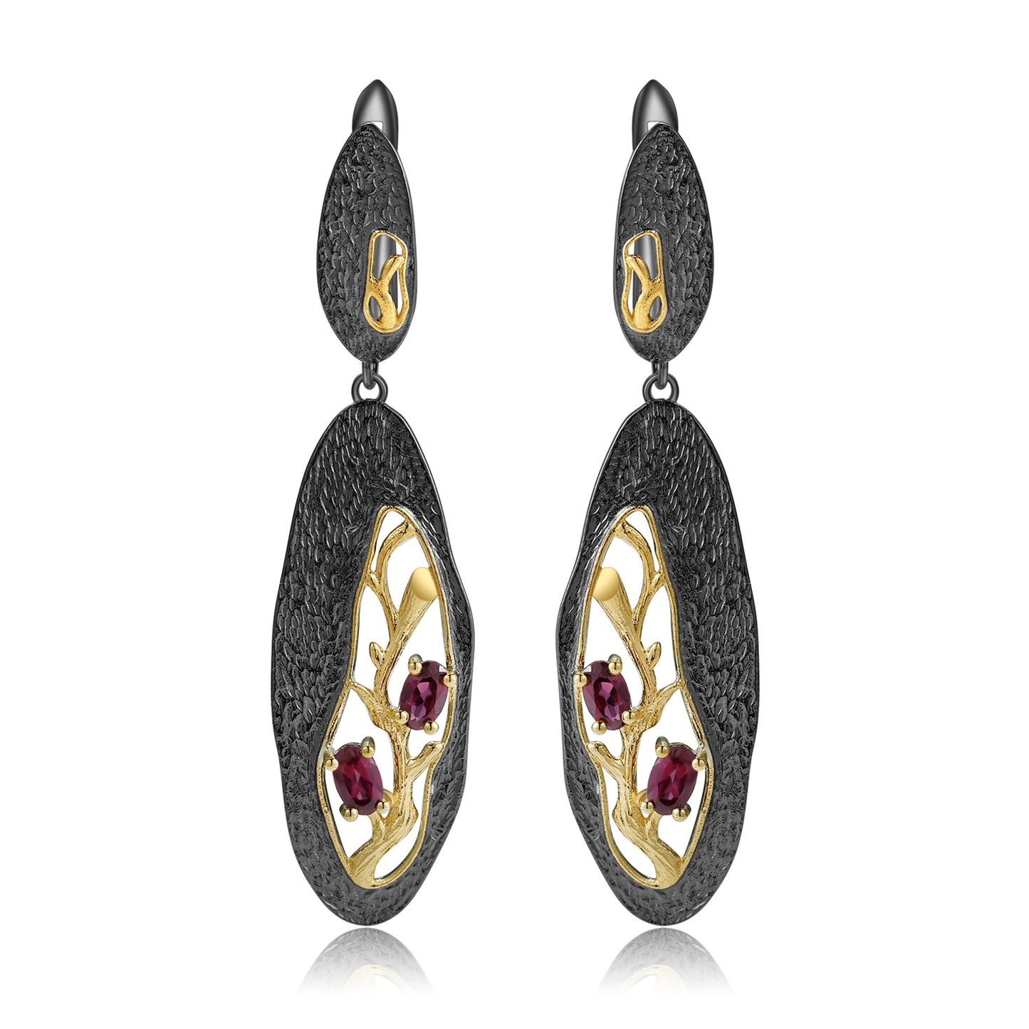 Secret Garden Designer Earrings Clip Branch High-end Feel s925Silver Natural Rose Garnet Stud Earrings