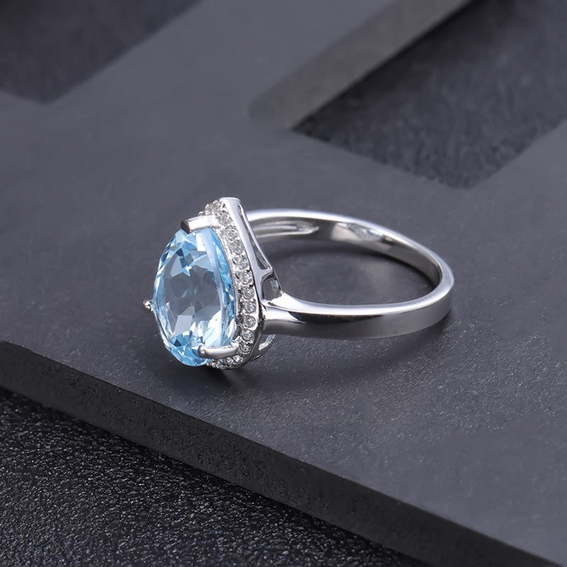 Natural Gemstone Topaz Ring Luxurious and high-end feel s925Sterling Silver Inlaid Natural Gemstone Ring