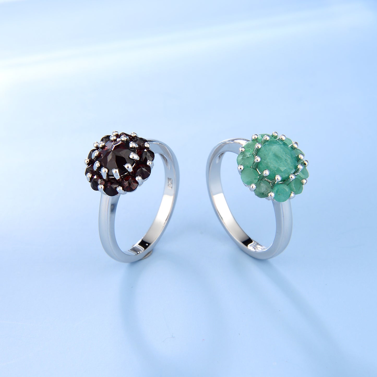 Floral Natural Garnet Ring s925Sterling Silver Cluster Inlaid Tourmaline Emerald Ring Colorful Gemstone Ring New Style