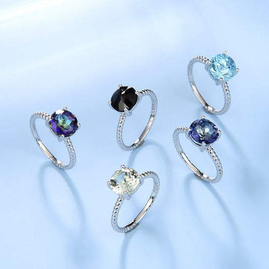 casual and fashionable Natural Garnet Ring Single Stone s925Sterling Silver Topaz Crystal Ring for Men and Women