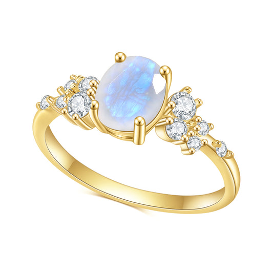 Jewelry S925Sterling Silver Inlaid Gemstone Natural Moonstone Fashionable Personality Light Luxury Temperament Rose Gold Ring