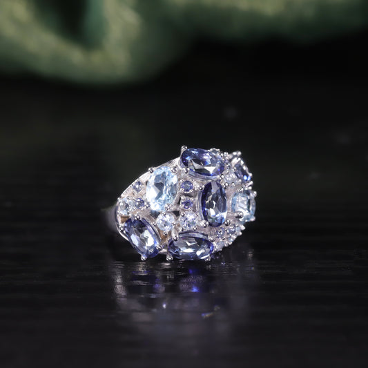 Unique Design Natural Topaz Crystal Ring s925Silver Inlaid Colorful Gemstone Ring Luxury