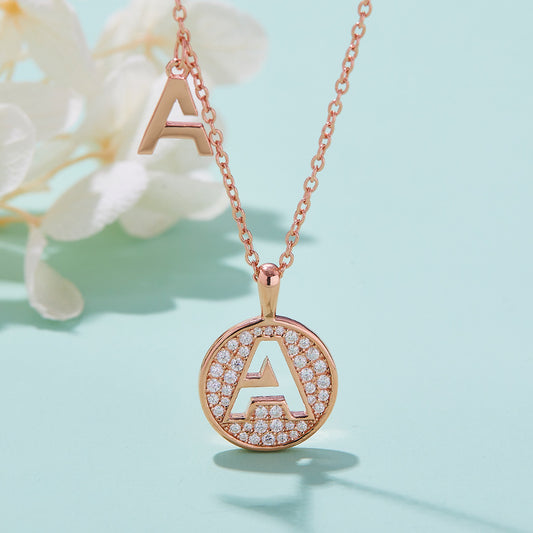 Design-inspired English Letters A Necklace s925Sterling Silver Inlaid Moissanite Gift Round Coin Pendant
