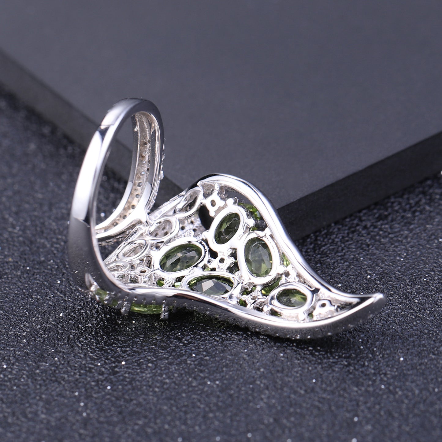 Italian Craft Designer Open Ring Personality Exaggerated Luxury s925Silver Natural Peridot Ring