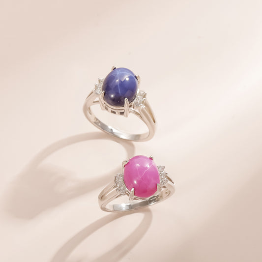 Fashion Wedding Rings for Men and Women8Carat Ring Main Stone s925Sterling Silver Inlaid Six-Shot Star Sapphire Red and Blue Gemstone Ring
