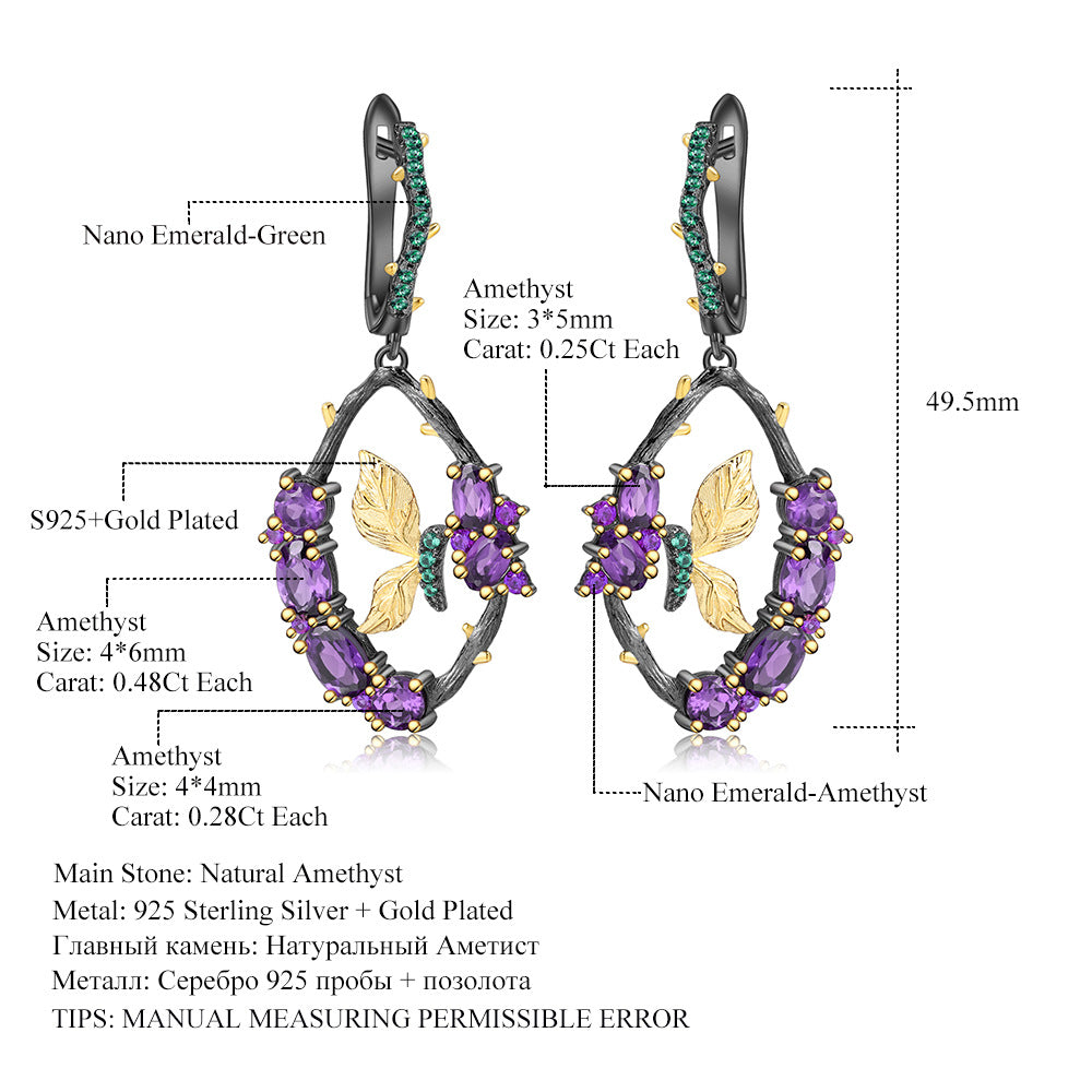 Secret Garden Designer Natural Gemstone Earrings Natural Style Butterfly Design s925Sterling Silver Earrings and Ear Studs