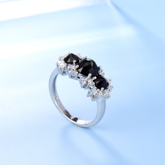 Factory Direct Supply Colorful Natural Stone Rings for Women Unique Fashion Retro s925Silver Inlaid Gemstone Ring