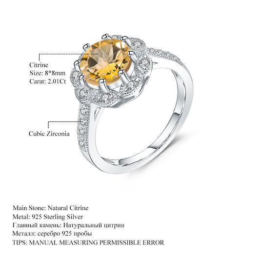 Natural Gemstone Ring for Women Trendy Luxury Style on TikTok s925Sterling Silver Inlaid Natural Yellow Crystal Ring