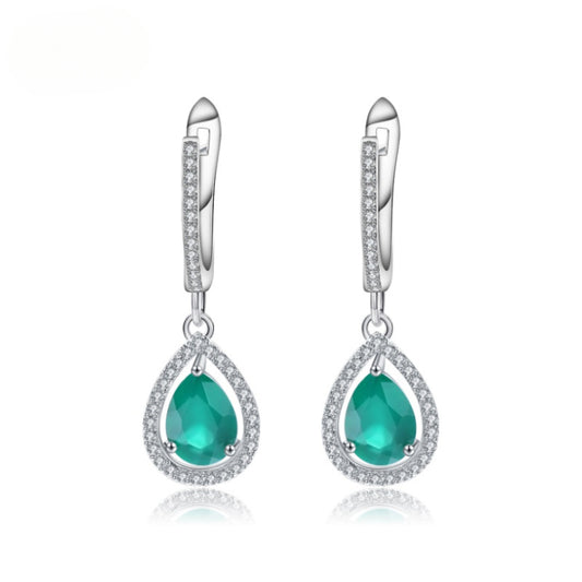 Natural Green Agate Women's Earrings In-stock Direct Supply Fashionable Light Luxury s925Sterling Silver Inlaid Gemstone Earrings
