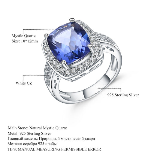 Luxurious High-End Colorful Gemstone Ring Large Square Gemstone Elegance925Silver Inlaid Crystal Ring